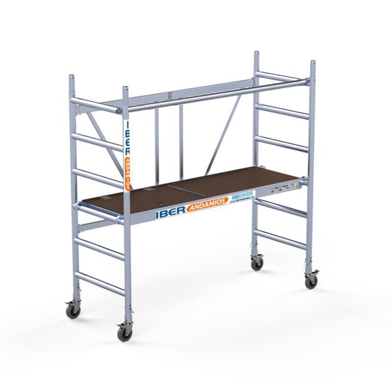 Andamio Plegable Aluminio 3.00 m de Altura de Trabajo. Plataforma con Trampilla y Barandilla Seguridad