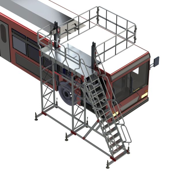 Escalera con Plataforma y Barandilla Regulable